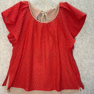 Anthropologie Rye Blouse Flutter Sleeve Lace Overlay Bow Detail Size M